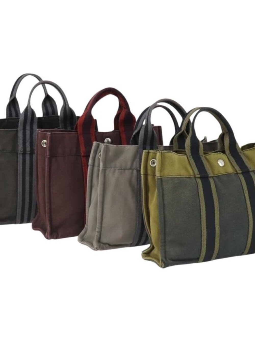 HERMES Fourre Tout Hand Bag Canvas 4 Set Gray Black Red Auth ti3714